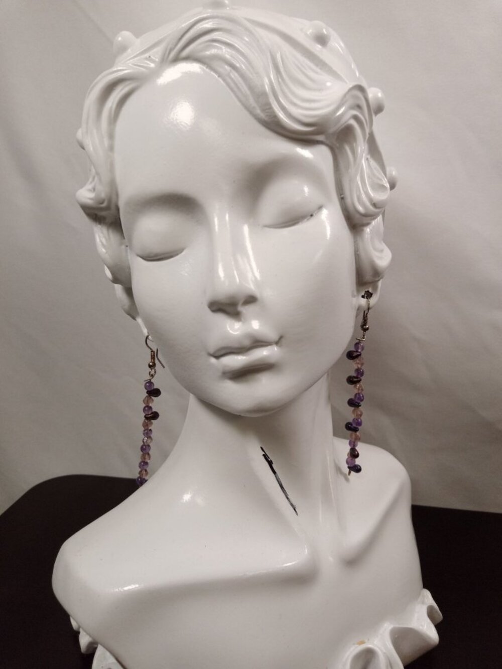 Handmade Glass Bead Fishhook Drop Purple Earrings